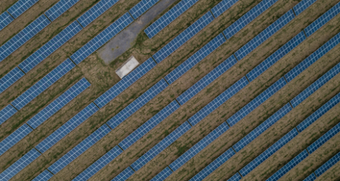 Aerial shot of a solar power field
