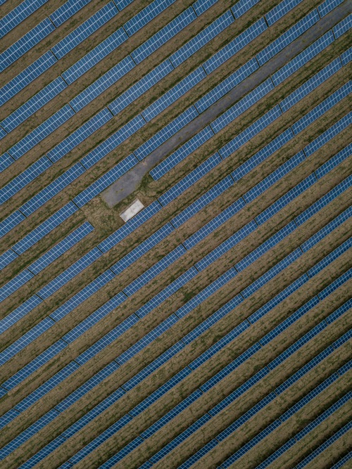 Aerial shot of a solar power field