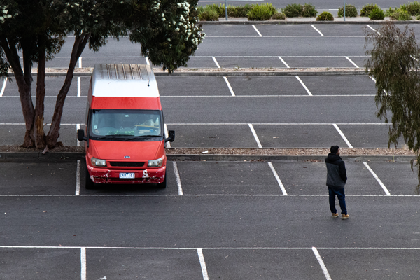 Van parked in an empty office car park