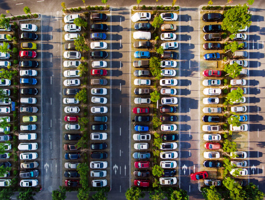 A packed car park viewed from above