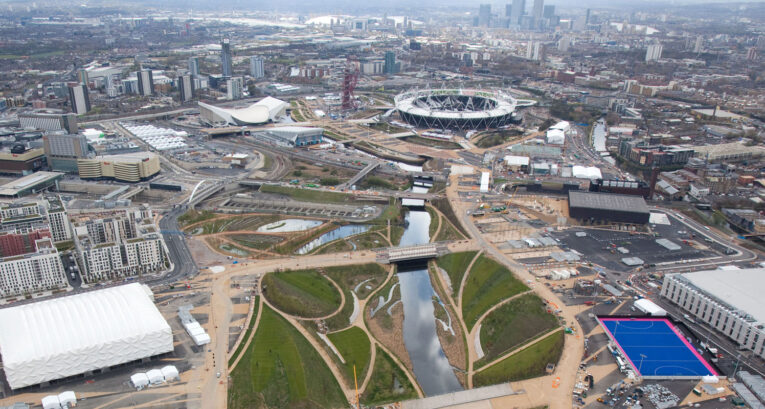 Aerial view of the london velodrome and olympic park