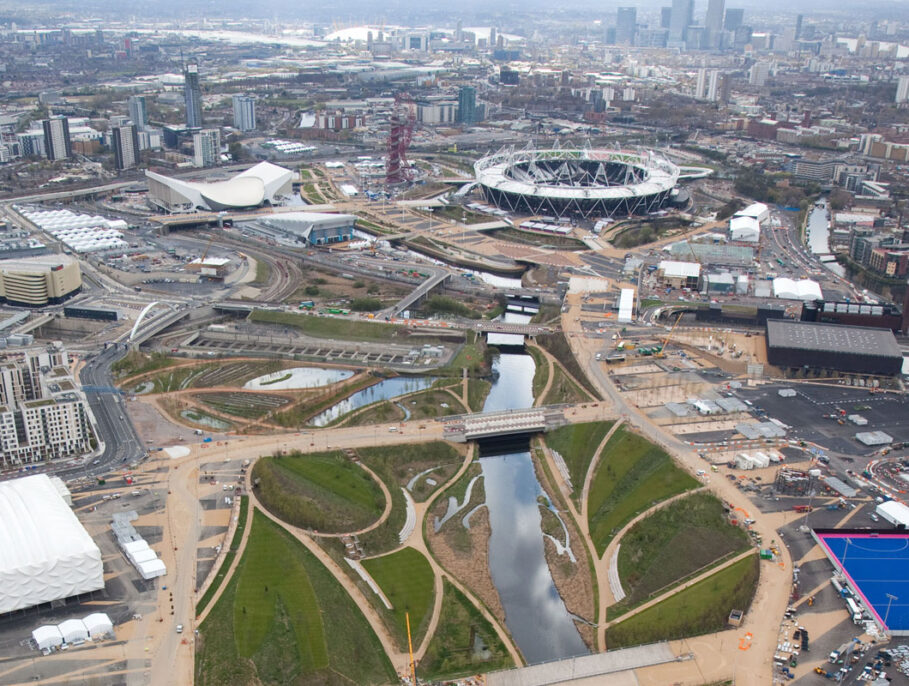 Aerial view of the london velodrome and olympic park