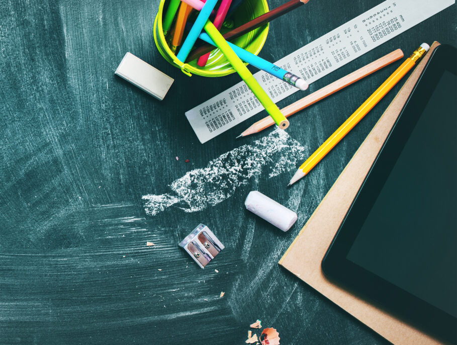 Stationery and school supplies on a table