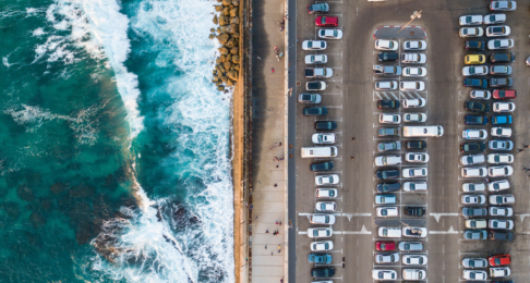 A busy coastal car park