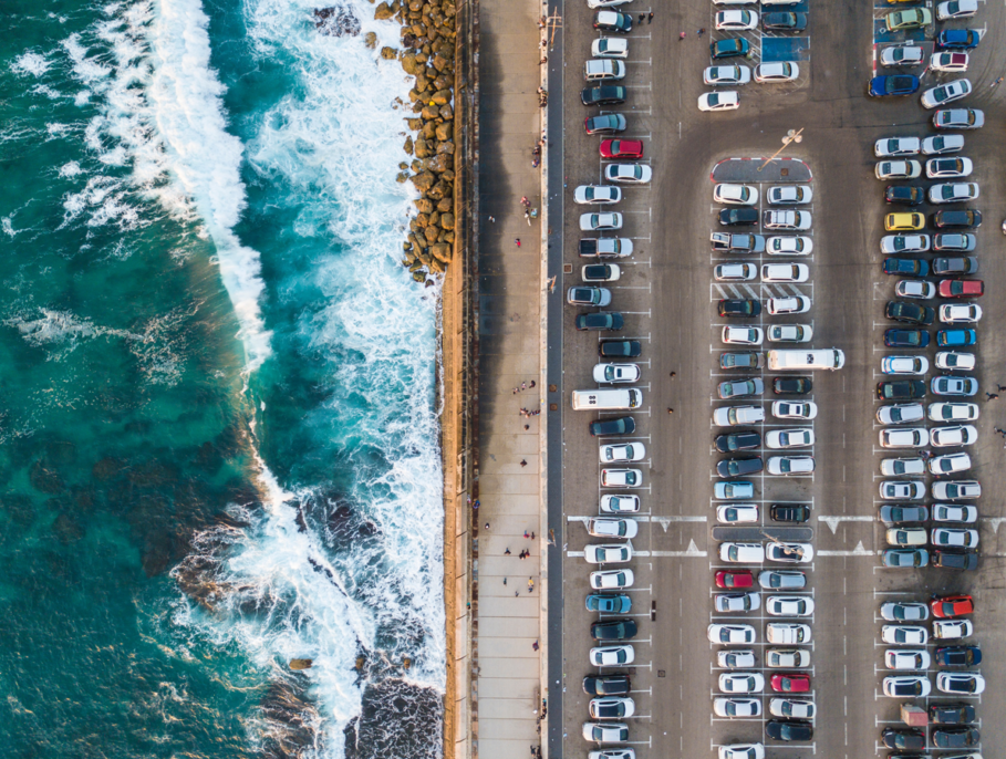 A busy coastal car park