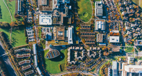 Aerial view of a university campus