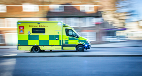 UK Ambulance emergency vehicle attending to a scene