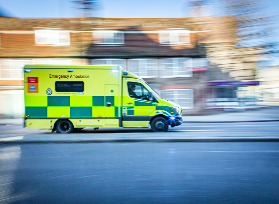 UK Ambulance emergency vehicle attending to a scene