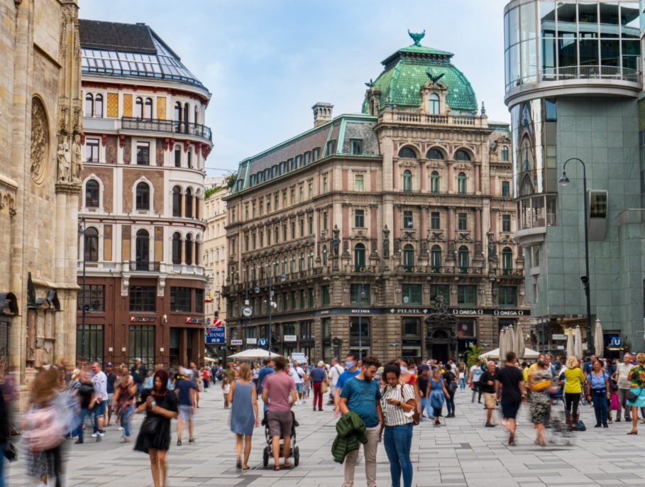 Tourists on a busy highstreet