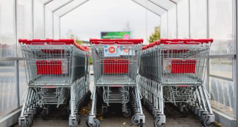 Trolleys parked in a supermarket