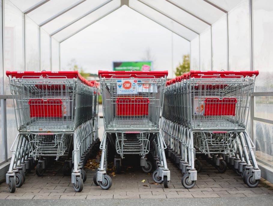 Trolleys parked in a supermarket