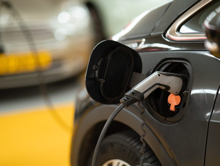 Electric car charging in car park