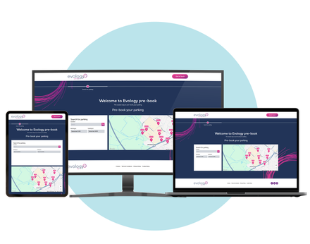 Pre-booking website shown on desktop, laptop and tablet