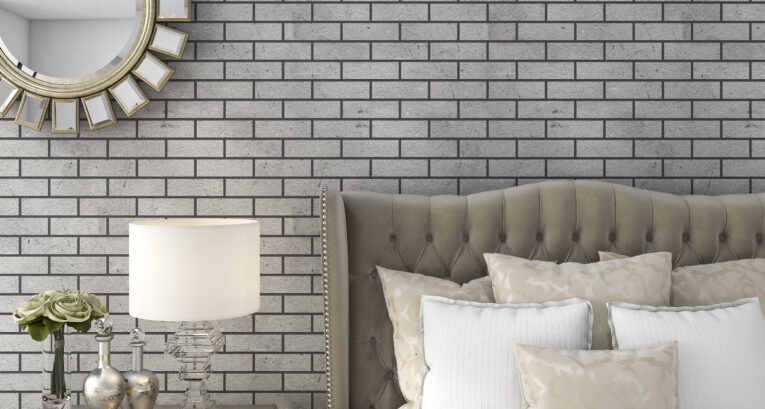 3d rendering classic luxury bedroom with pouf and mirror and brick wall
