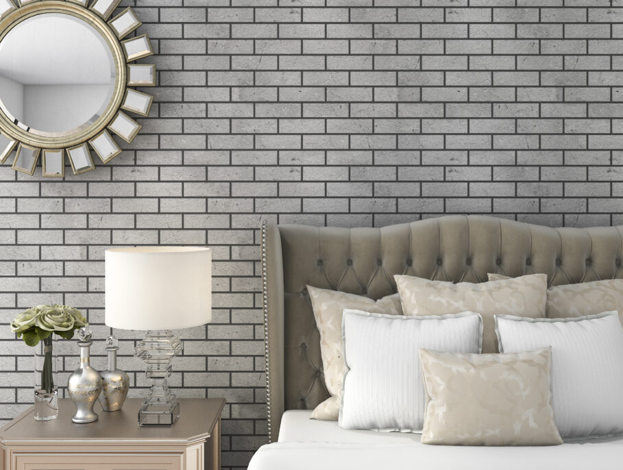 3d rendering classic luxury bedroom with pouf and mirror and brick wall