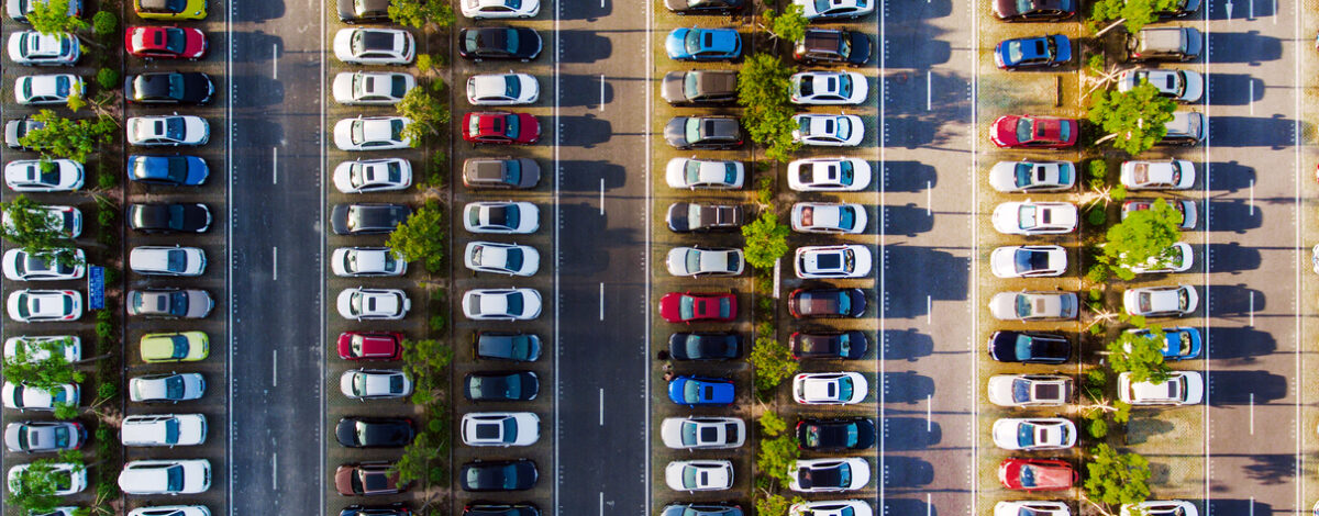Aerial view of a full car park