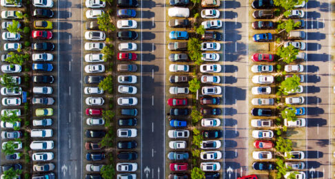 Aerial view of a full car park