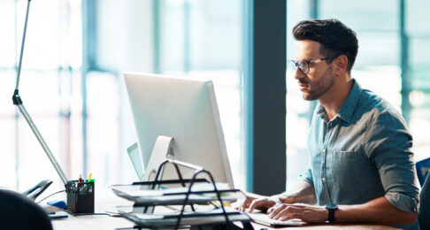 Businessman working at a computer