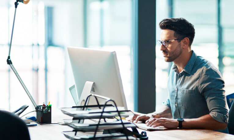 Businessman working at a computer